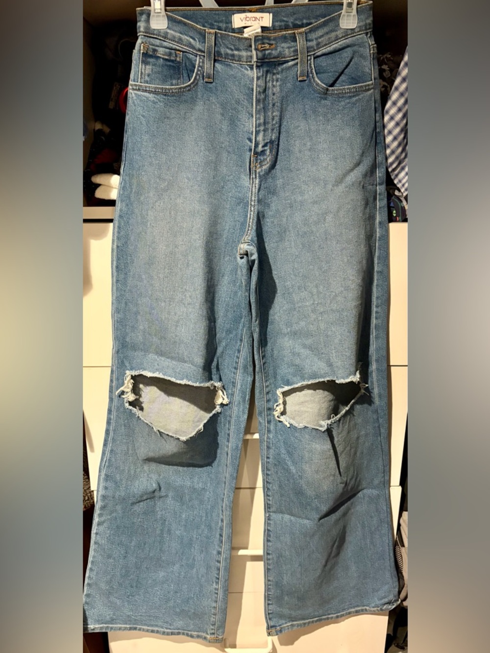 Vibrant Miu Distressed Wide Leg Jeans
